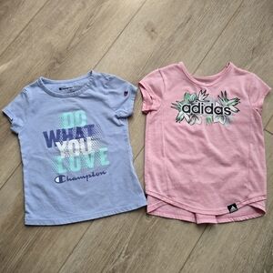 Set of 2 Preschool Girl 3T short sleeve athletic T-shirts Champion adidas GUC